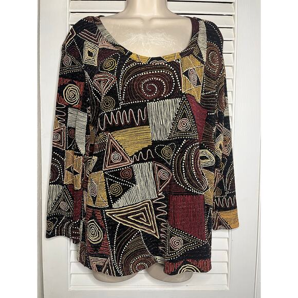 Chico's Design beaded abstract knit blouse size 3 Party‎ holiday chic avant gard - Picture 1 of 5